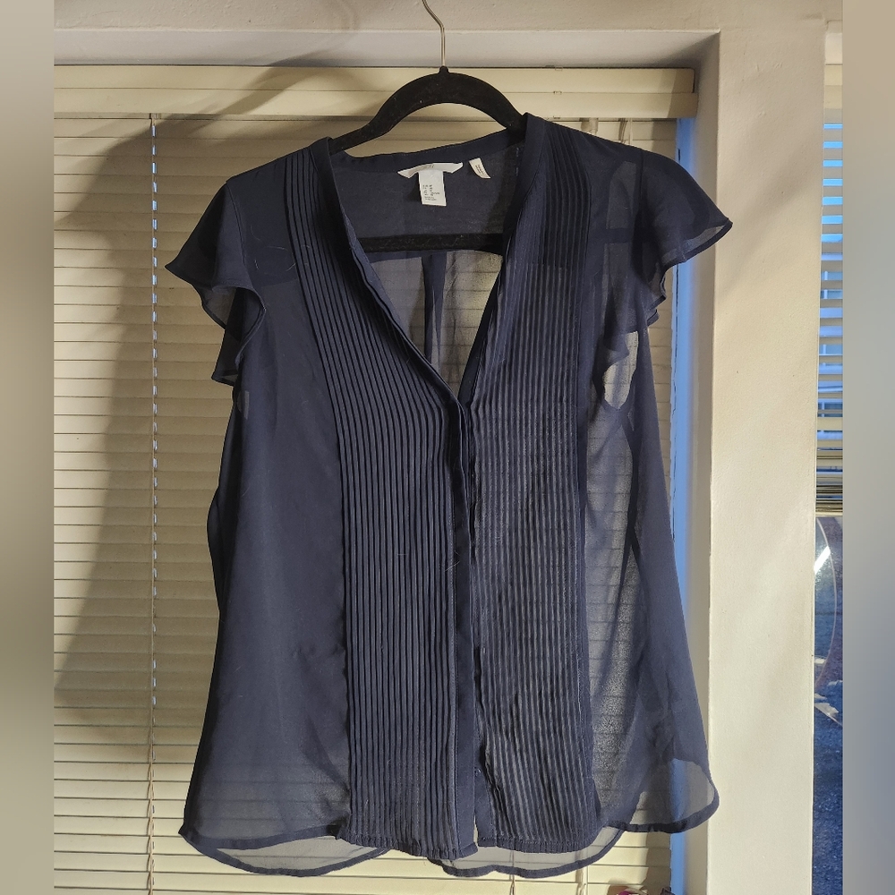 Size 10 H&M Sheer Blue Collared Blouse